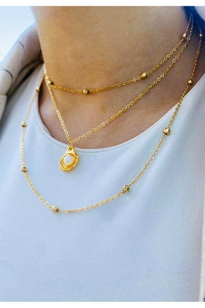 BİJUTERİ EVİ Pearl Detailed Seashell Pendant Ball Chain Women's Necklace |   ...