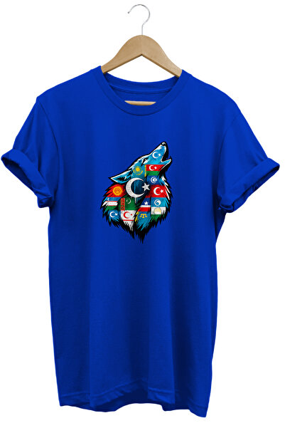 WİDİ Unisex Turkish States Flag and Bozkurt Printed Regular T-Shirt