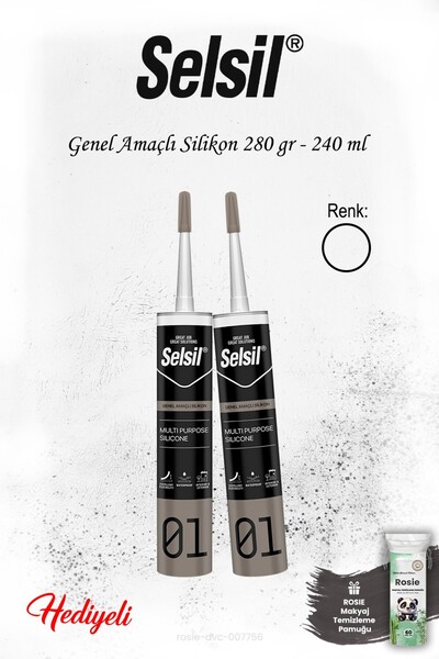 Selsil Beyaz Renk Genel Amaçlı Silikon 2 adet ve ROSIE