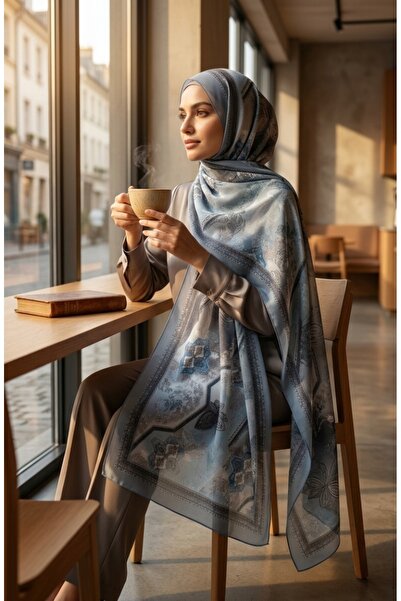 sefamerve Floral Patterned Amber Shawl 70359-03 Blue