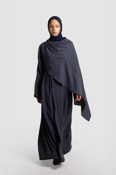Lemaye Tak Çıkar Pelerinli Abaya İndigo