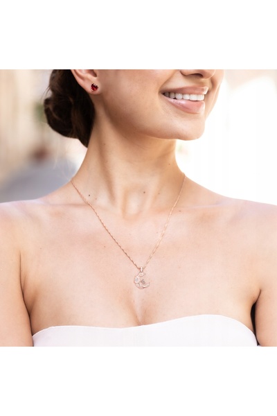 Larezo 925 Silver Necklace with Rose Gold Plated, Crescent Moon Pendant with ...