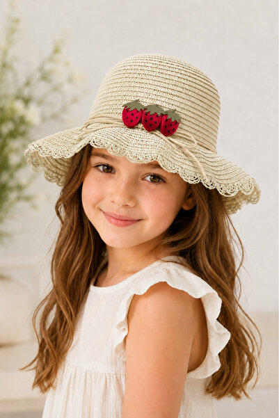 tibo Girl's Strawberry Straw Hat Summer Sun and Beach Hat