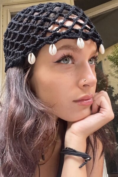 The Champ Clothing Women's Handcrafted Knitted Beanie Hat Marina Shell Black ...