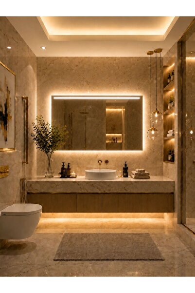 DKN Mirror One Line Ledli Dekoratif Banyo Aynası - Dokunmatik Dimmerli - Şişe...