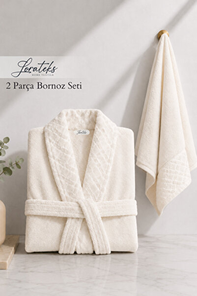 Lorateks Lunessa |   2 Piece Self-Patterned Cotton Bathrobe & Towel Set |   S...
