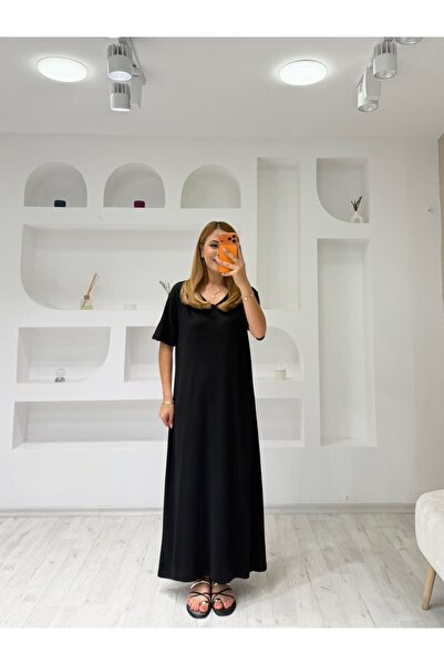 İrka Moda Modal V Yaka Kısa Kol Elbise