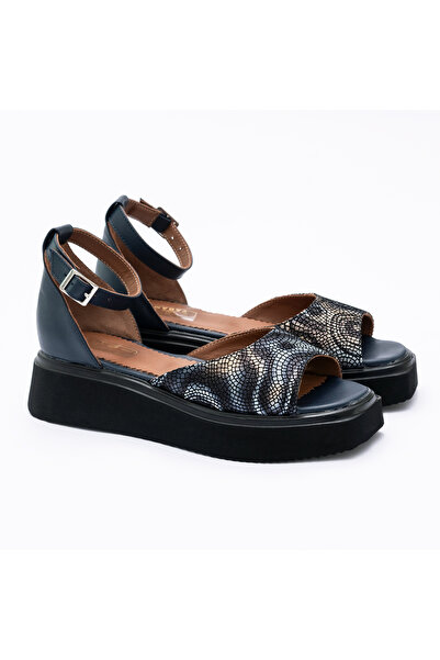 VAGAM Women 'Sandals Made of Genuine Leather Navy Blue