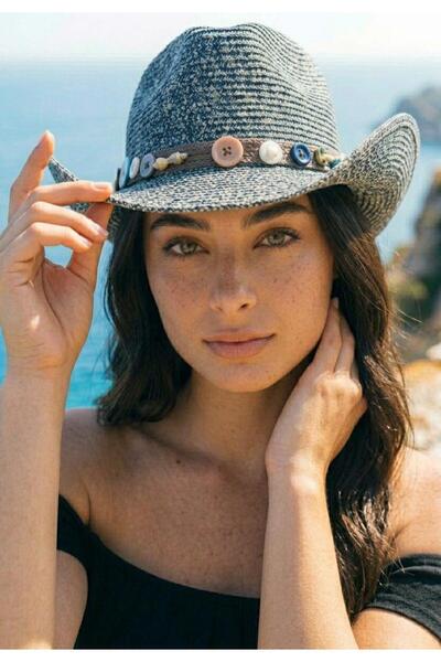 LAGRANZE Design Striped Chocuk Tepe Women's Straw Cowboy Hat