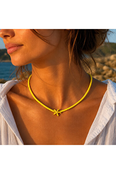 Stoneday Yellow Starfish Tipped Yellow Coarse Sand Bead Necklace