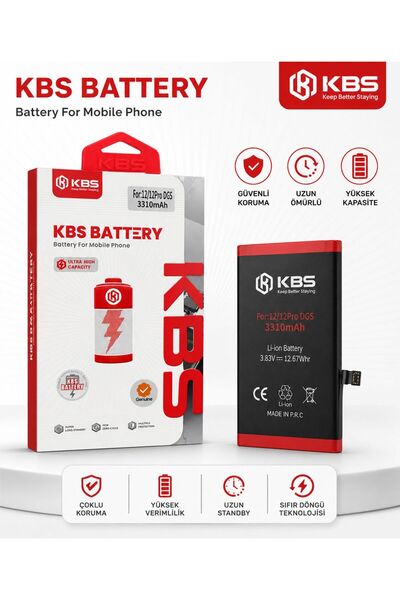 KBS İPHONE 12-12 PRO UYUMLU 3310 Mah GÜÇLENDİRİLMİŞ UYARISIZ YÜKSEK KALİTE