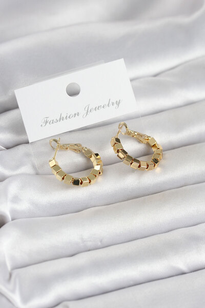 Twin Store Gold Color Square Hoop Model Women's Earrings