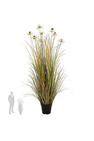 Roberto Rossi Iarba artificiala Onion 120 cm cu 8 flori albe de crizantema