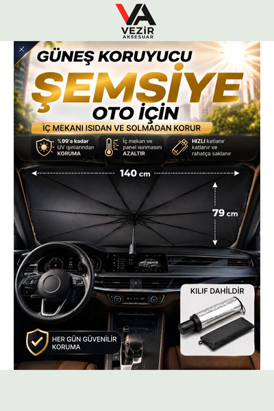 Vezir Aksesuar Araç Ön Cam Güneşlik Şemsiye Katlanabilir Termal İzolasyonlu O...
