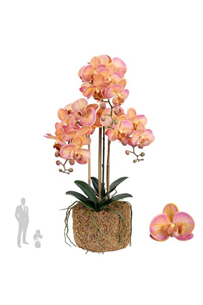 Roberto Rossi Orhidee artificiala roz cu portocaliu cu aspect H61 cm cu 3 tul...