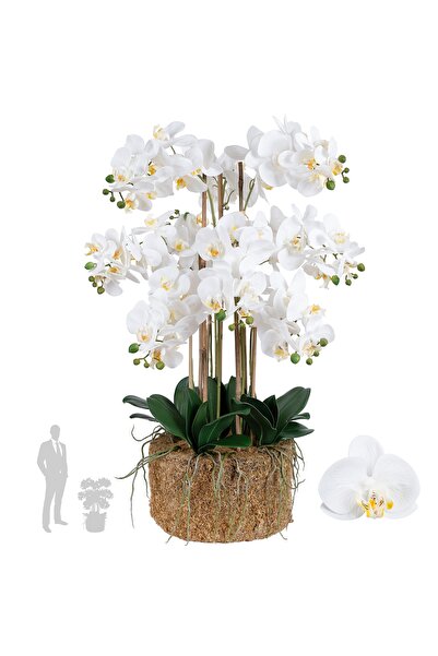 Roberto Rossi Orhidee artificiala alb cu aspect H85 cm cu 9 tulpini