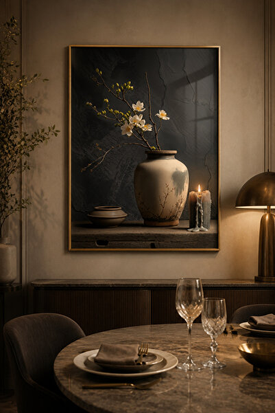 Night Flower - Real Glass Print Gold Aluminium Metal Framed Single Modern Glass Painting