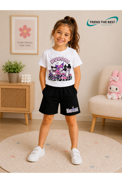 TREND THE BEST Trendin En İyisi Summer Kuromi Toys Printed Girls' Black Short...