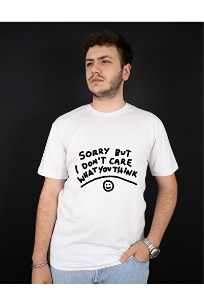 Krays Sorry but I Don'T Care Written Unisex Crew Neck White T-Shirt - Humorou...