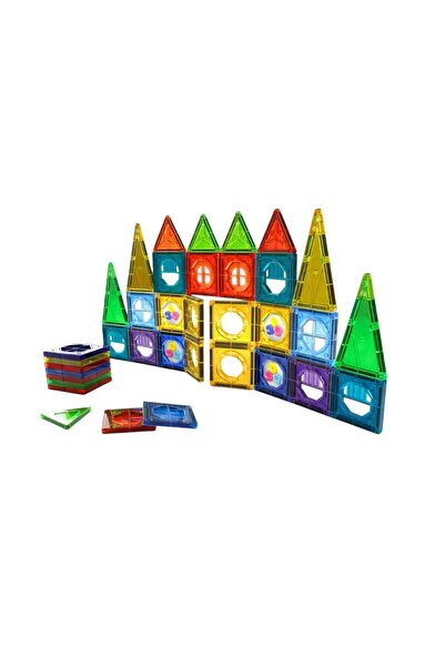 LeanToys Magnetic construction Top Bottom Set , 3D colored panels, STEM, 56 p...