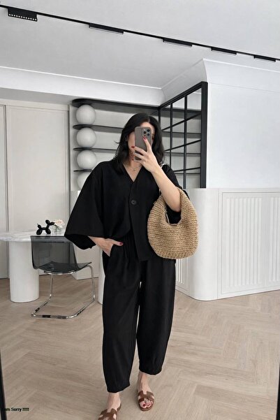get crazy collection Kadın Oversize Kimono Ceketli Takım