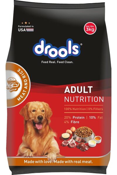 Drools Adult Dry Dog Food Meat and Rice 3Kg | 100% Balanced Diet With Real Ch...