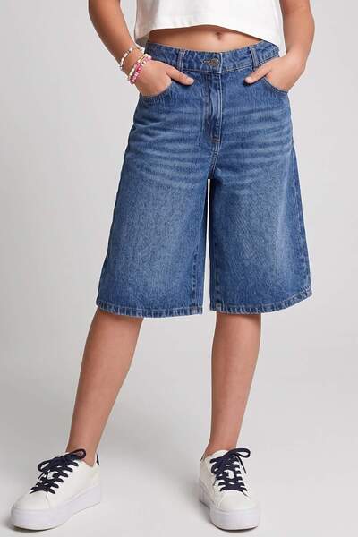 ww waka waka kids store Kız Çocuk Bol Kesim Denim Şort Salaş Kot Bermuda