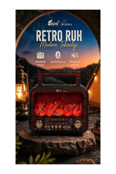 EPE BLUETOOTH NOSTALJİK FM RADYO USB TF SOLAR ŞARJLI LED ALEV EFEKTLİ TAŞINAB...