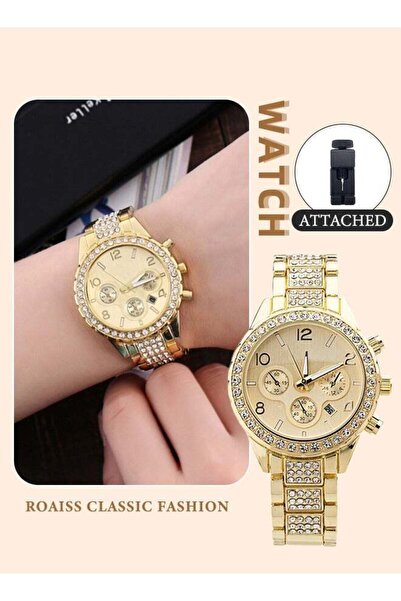 ROAISS Women's Luxury Quartz Watch with Crystal Decoration Stainless Steel Wr...