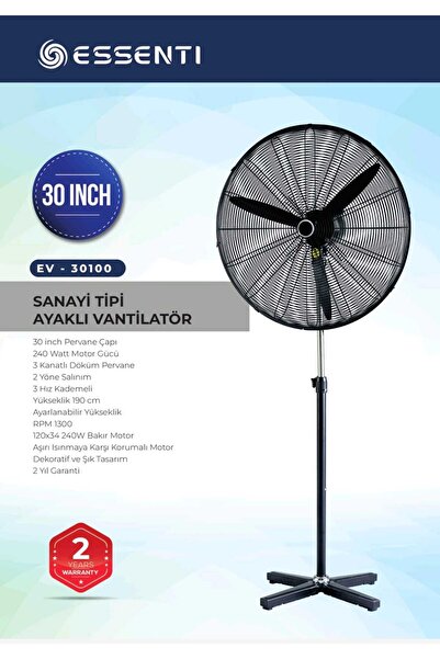 Süsler Essenti EV-30100 30'' Sanayi Tipi Ayaklı Vantilatör 240W