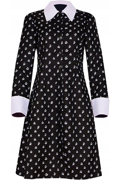 Korbi Rochie Wednesday Addams, costum de Halloween, marimea M, negru si alb