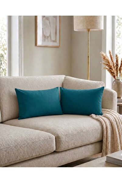 Econice Double Sided Duck Linen, Petrol Blue Waist Cushion Cover 2 Pieces