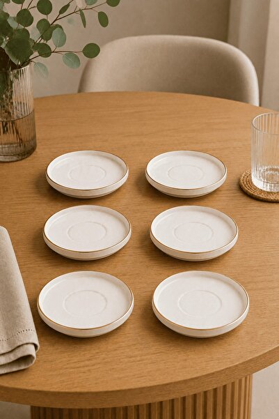 Kütahya Porselen Bone Desire Tea Plate 12cm Gold Gilded Set of 6