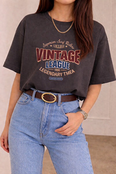 SANTAMİLA Smoked Vintage Printed Oversize Tshirt