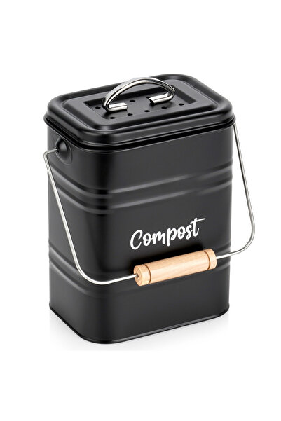 Vilde Coș de compost negru din metal pentru bucătărie 5L cu filtru
