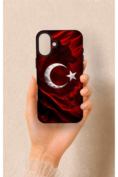 Vip Case iPhone 16 Plus Uyumlu Kurt Türk Bayrağı Desenli Silikon Kılıf