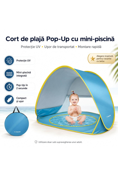 Floopy Cort de plaja, portabil, adopost cu protectie UV pentru bebelusi si co...