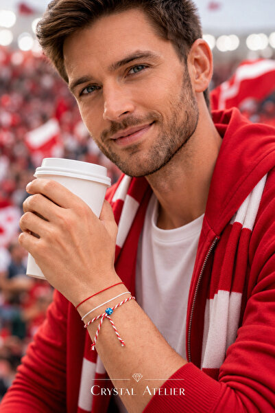 Crystal Atelier National Team Red White Marteniçka Fan Bracelet Set Turkey Adjustable Macrame