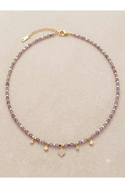 Zihintaşı Atölyesi Ametist Natural Stone Necklace with Stainless Steel Detail
