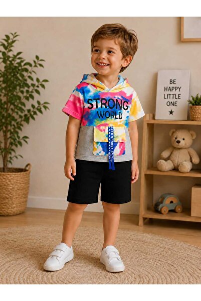 krm kerem bebe Set de vară pentru băieți Strong World, cu glugă și model batik