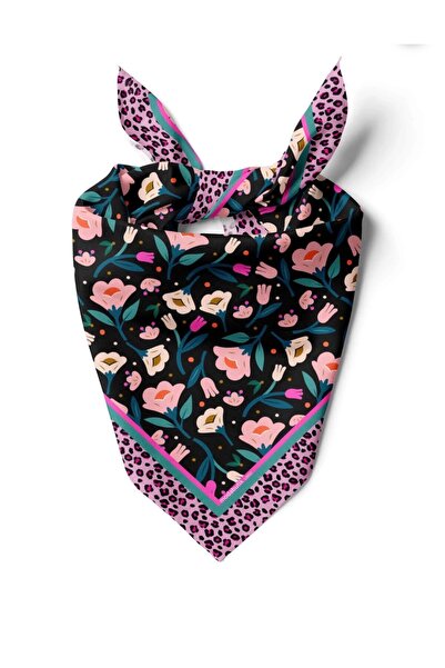 Modabutik Canlı Renkli Pembe Leopar Çiçek Kadın Desenli Bandana