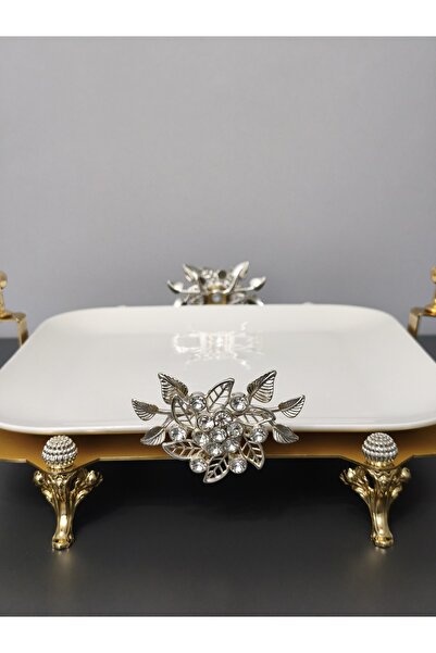 PARILTI HOME COLLECTİON Kare Porcelain Presentation Plate with Foot Detail & ...