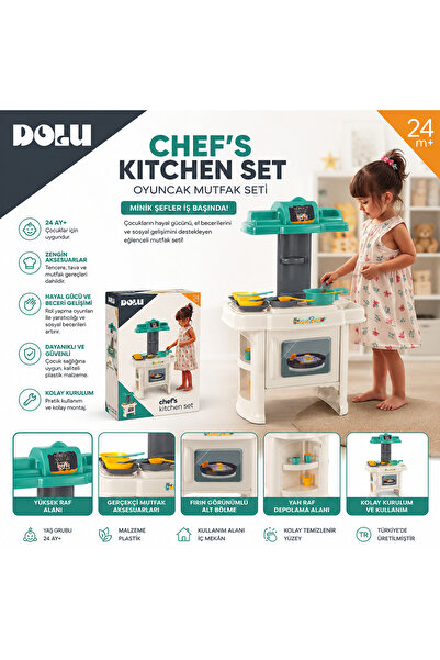 15111 Dolu Chef's Kitchen Set Oyuncak Mutfak Seti 24 Ay+ Çocuk Oyun Mutfağı