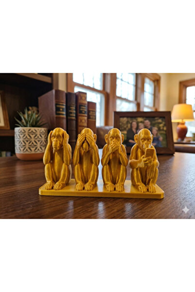 3dvan Modern Tasarım 4'lü Maymun Biblo Seti – Dekoratif Masa Üstü Obje"