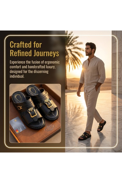 Khayrat Slipper صنادل رجالية بتصميم إيطالي حصري، مع لمسات ذهبية فريدة، ونعل س...