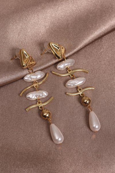 Süspüs Accessories Fish Bone Pearl Dangle Earrings