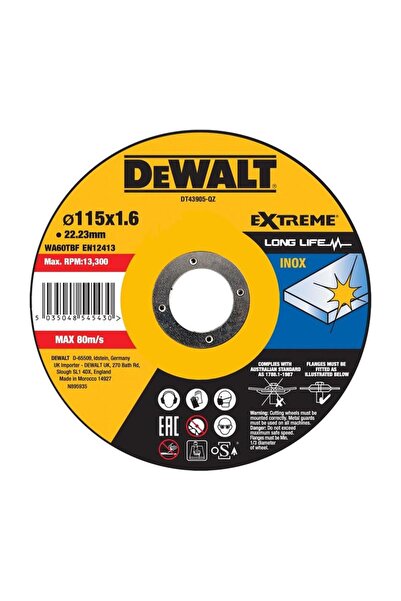 Dewalt DT43905 Stainless Steel Cutting Disc, 115 x 22.23 x 1.6 mm