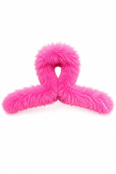 Jack Ferrero Pembe Peluş Tüylü Mandallı Saç Tokası - Lüks Kutulu Akrilik Toka