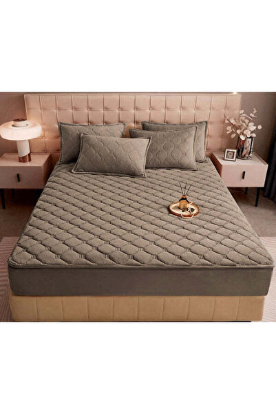 Dercasa Husă / Topper saltea cu elastic, gri deschis, gri cafeniu, 160x200 cm...