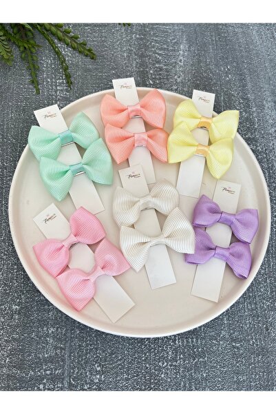 pempem bandana Kız Bebek 6 çift Kurdela Fiyonk Klips toka set(pembe ekru lila...